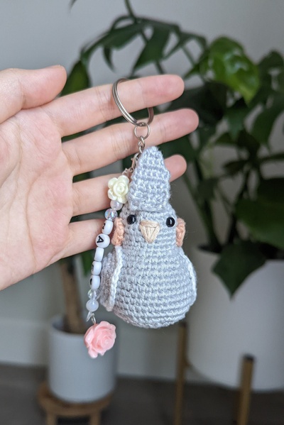 Grey Cockatiel Crochet Keychain