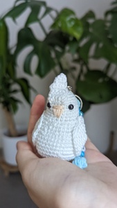 White Albino Cockatiel Crochet Keychain