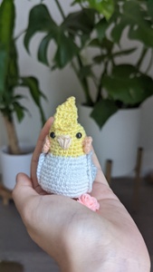 Pied Cockatiel Crochet Keychain