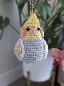 Pearl Cockatiel Crochet Keychain