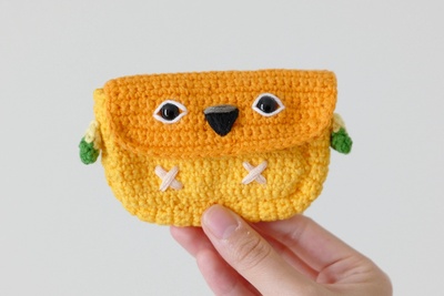 Sun Conure Crochet Pouch, Fits AirPod, Earbuds, Lipstick, Handmade, Amigurumi, Crochet bird, Gift for parrot lovers