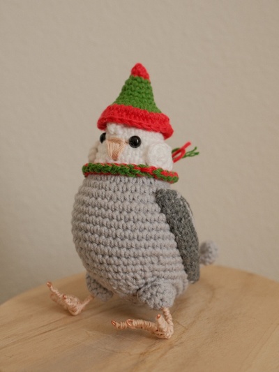 Festive White Grey Face Cockatiel Crochet