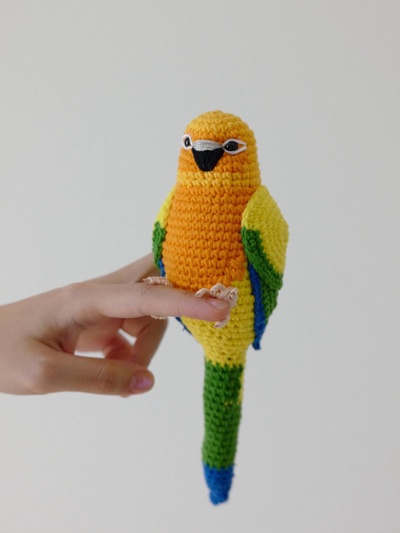 Custom Sun Conure Crochet Amigurumi, Crochet bird, Gift for parrot lovers