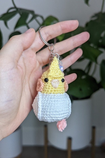 Lutino Cockatiel Crochet Keychain